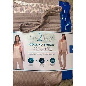 NWT Live 2 Lounge Womens 3-Piece Cooling Effects Lounge Set Tan Leopard Sz Large